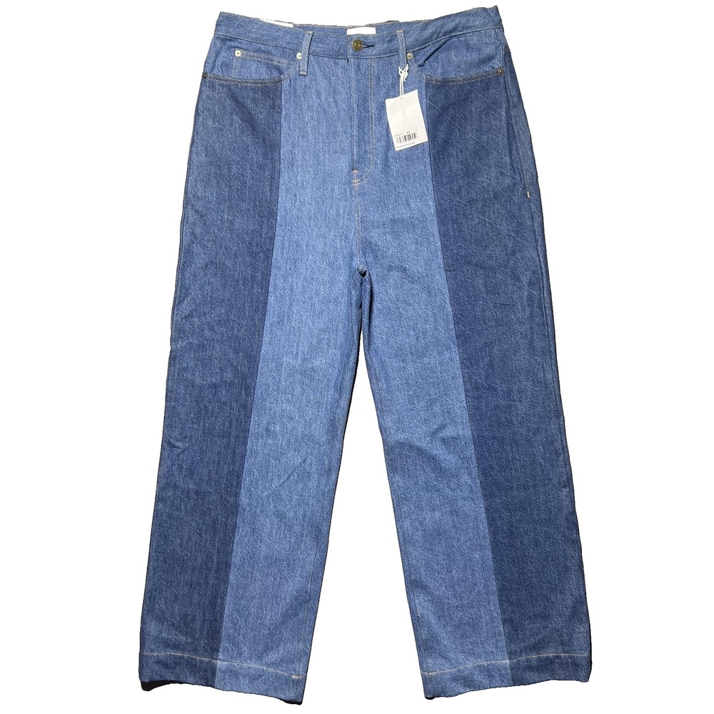 NWT Frame Atelier Pixie Pieced Patchwork Wide Leg Denim Jeans 34 High Rise 37x31